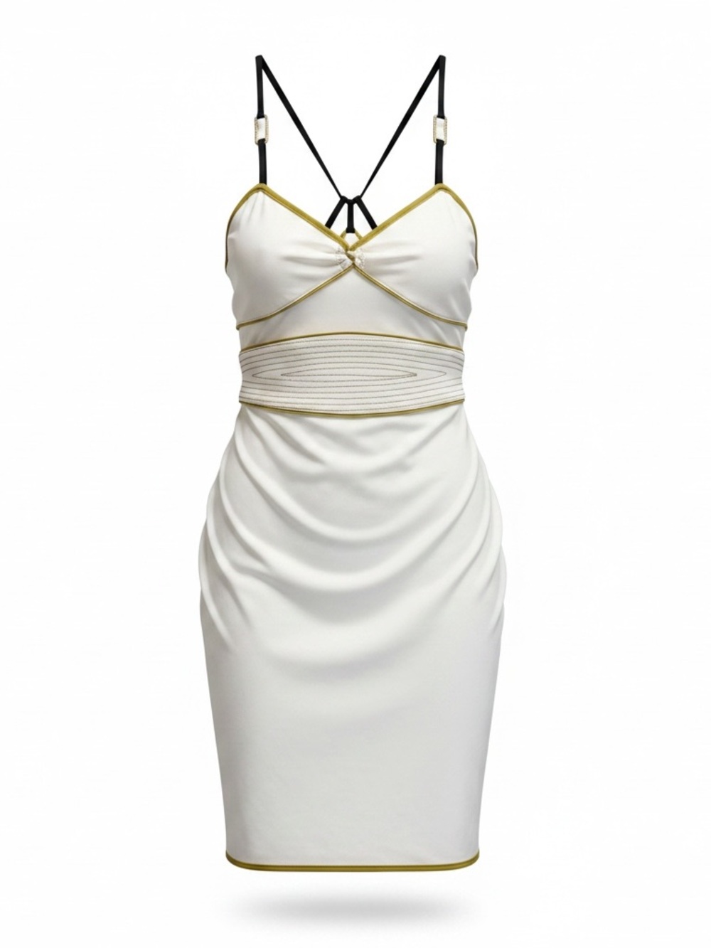 Wimbledon Athletic Tennis Dress Size Large White Olive Gold Trim Racerback